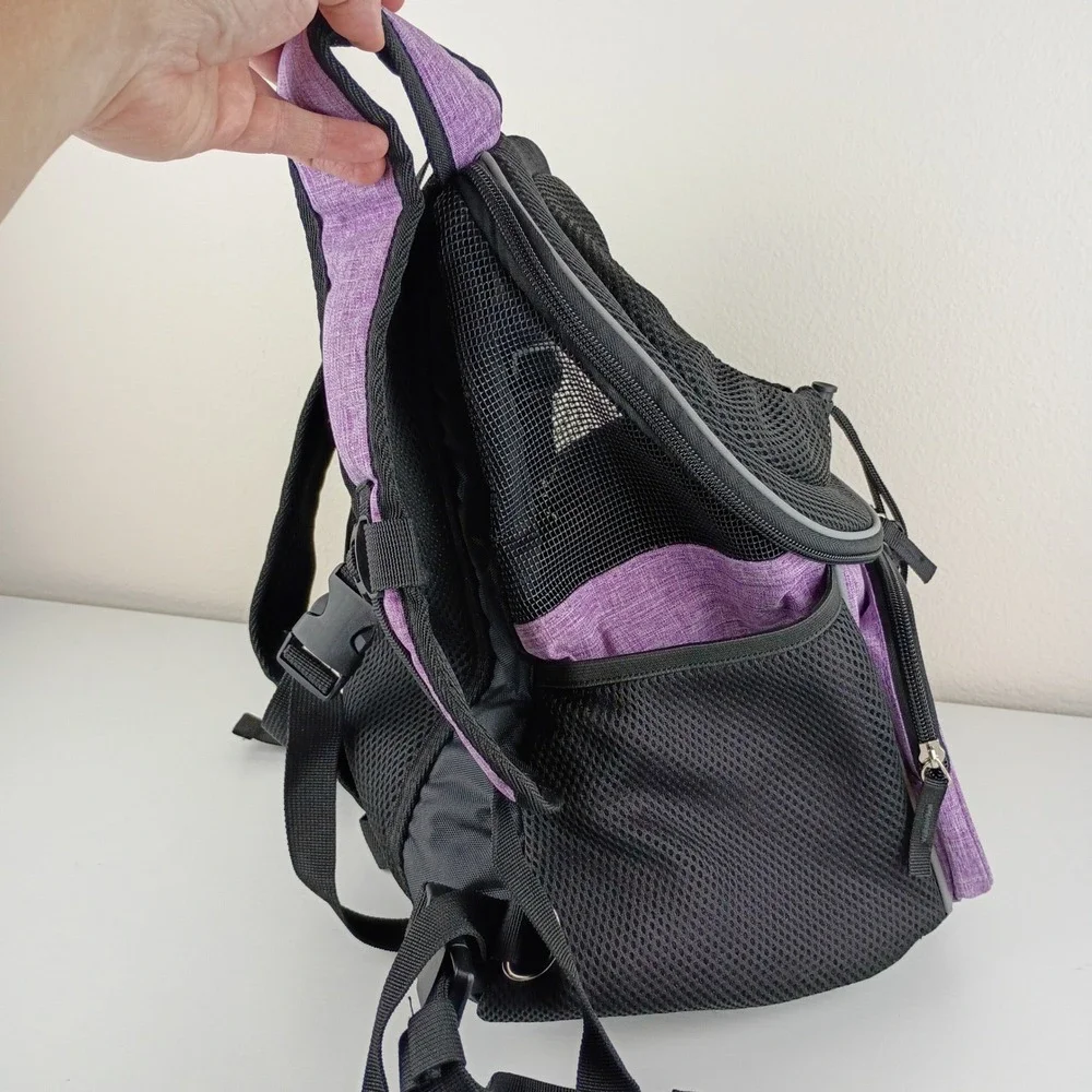 PetAmi Dog Carrier Backpack Small Pet Travel Hiking Bag Purple Black Mesh
